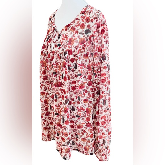 NWT LANE BRYANT Burgundy + Cream Floral Long Sleeve Mesh Swing Top Blouse 4x - Picture 7 of 10